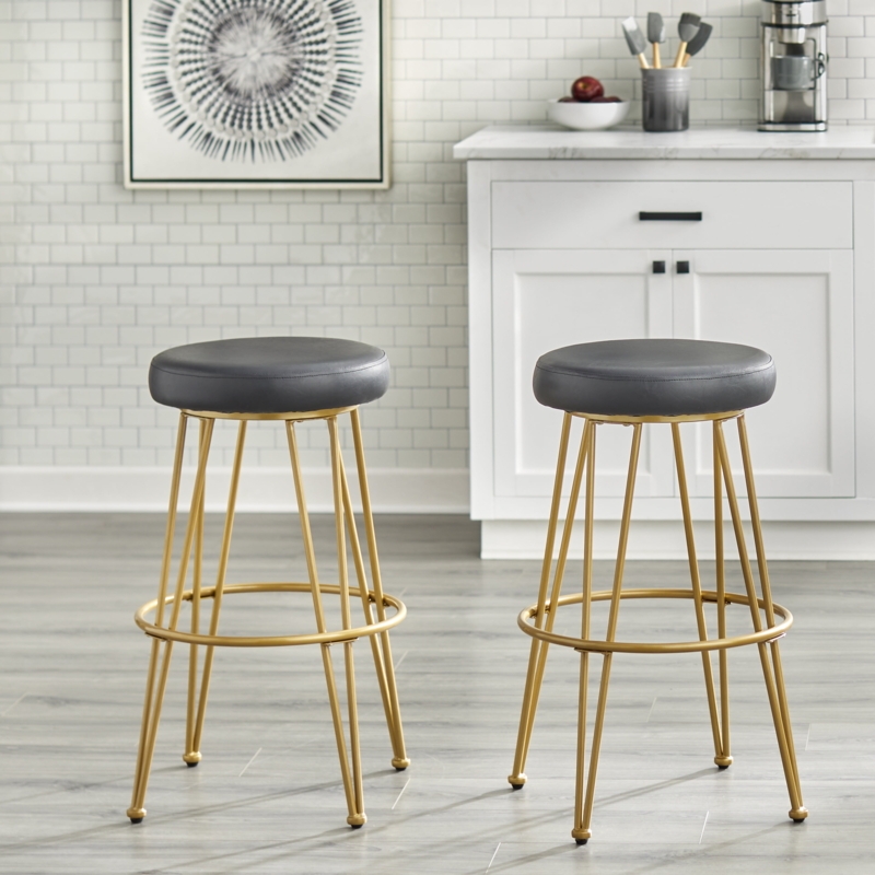 Counter Stool Multi Rod Legs Polished Gold Frame Round Seat Glam