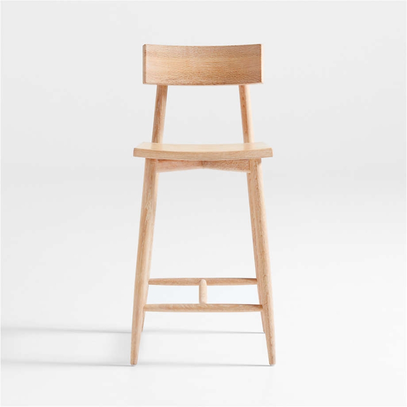 Counter Stool Natural Oak Curved Backrest H Stretcher Tapered Legs