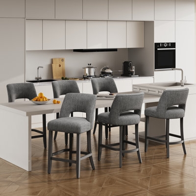 Counter Stool Open Back Cutout Woven Gray Upholstery Tapered Legs