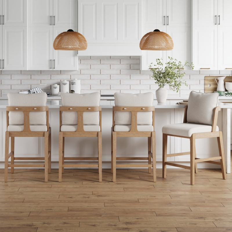 Counter Stool Organic Style Light Wood Frame with Open Back Design