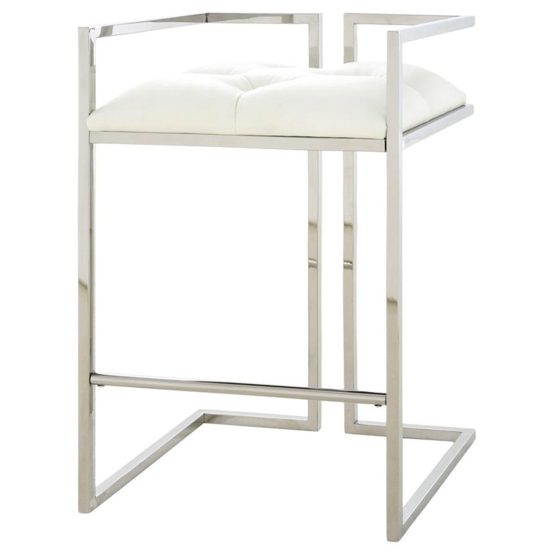 Counter Stool Polished Metal Sled Base White Tufted Seat Modern Design
