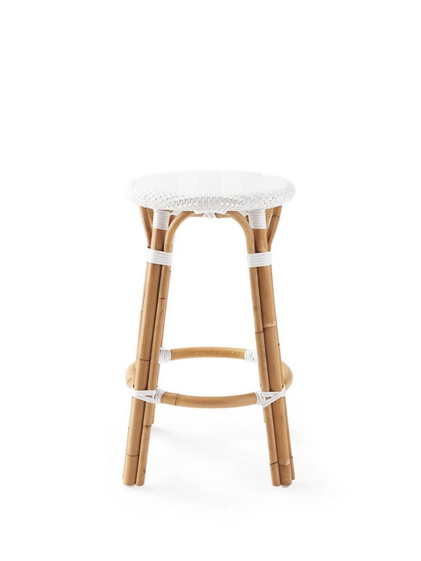 Counter Stool Rattan Cane Bundled Legs White Woven Seat Coastal Style
