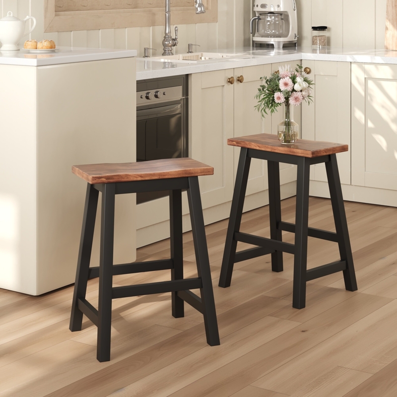 Counter Stool: Rectangular Seat, Backless Two-Tone Walnut and Black