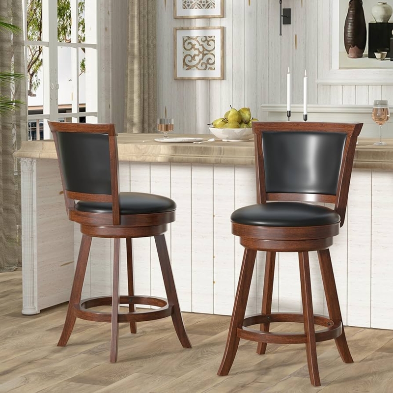 Counter Stool Reddish Brown Finish Swivel Black Seat