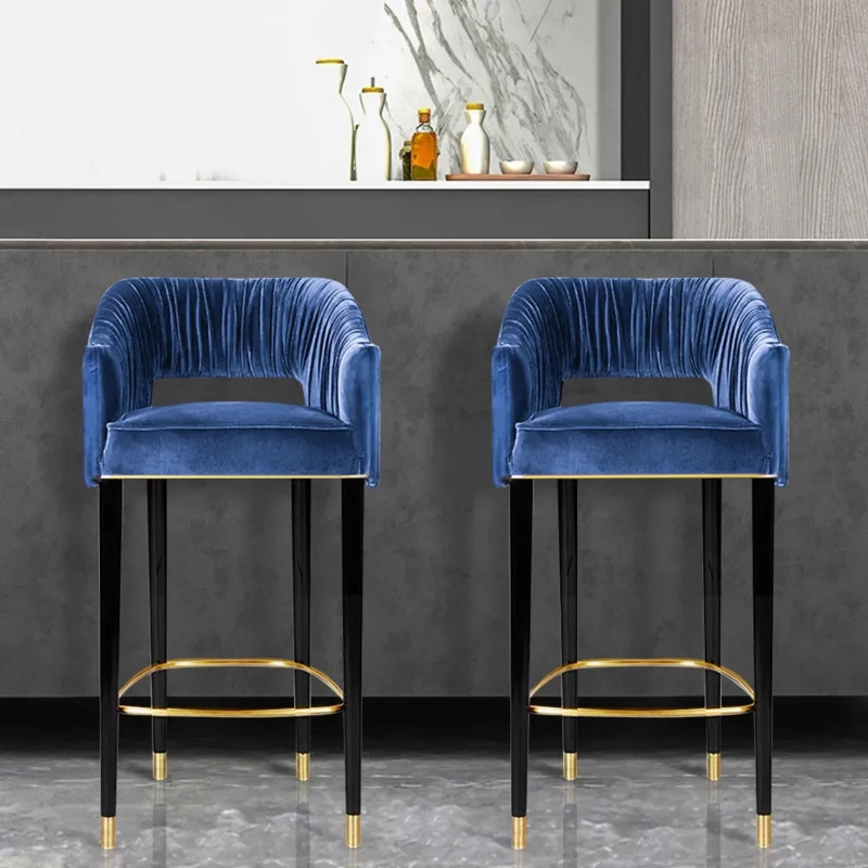Counter Stool Ribbed Velvet Gold Accent Tips Tapered Legs