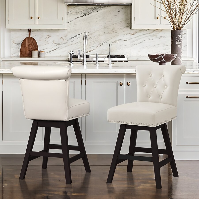 Counter Stool Rolled Top Back Diamond Tufted Leather-Like Seat