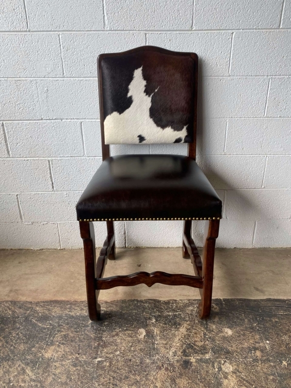 Counter Stool Rustic Cowhide Backrest Leather-Like Seat Western