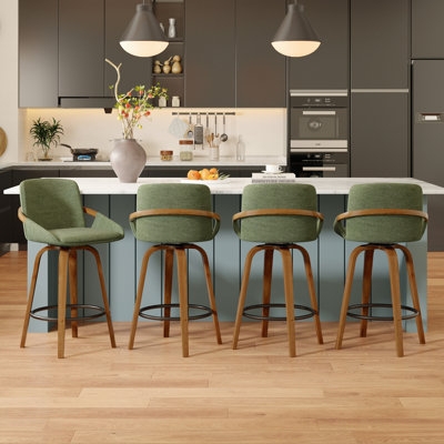 Counter Stool Sage Green Swivel Curved Wood Frame Mid-Century Kitchen