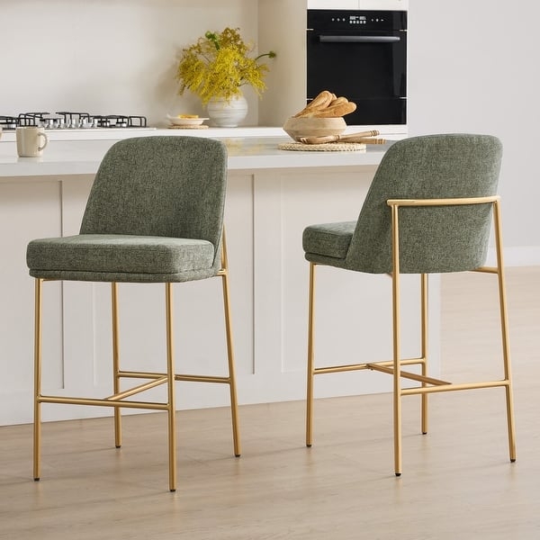 Counter Stool Sage Green Woven Fabric Gold Metal Frame Glam Kitchen