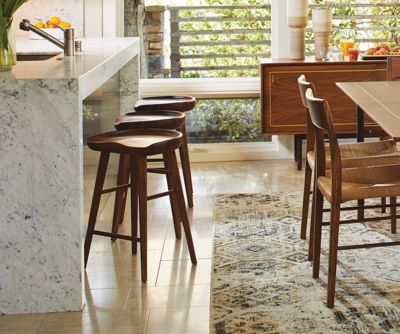 Counter Stool Sculpted Wood Saddle Seat Walnut Tapered Legs