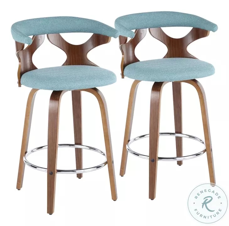 Counter Stool Sculptural Open Back Walnut Frame Mid-Century Style