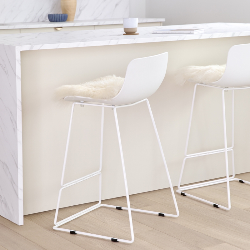 Counter Stool Sheepskin Cushion Styling Molded Seat Minimalist White