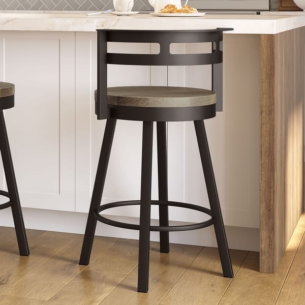 Counter Stool Slat Back Industrial Metal Frame Distressed Wood Swivel
