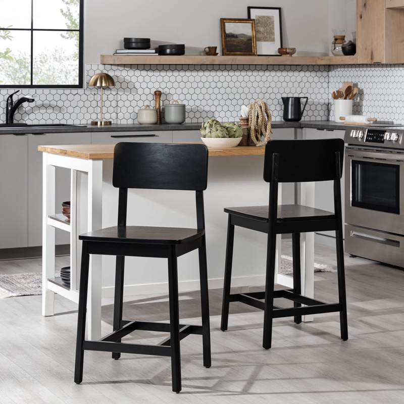 Counter Stool Slat Backrest Matte Black Finish Minimalist Silhouette