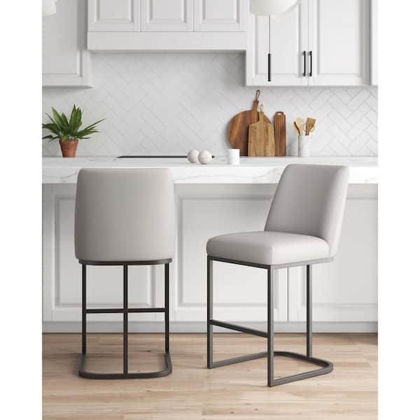 Counter Stool Sleek Sled Base, Square Tubing, Light Grey Faux Leather