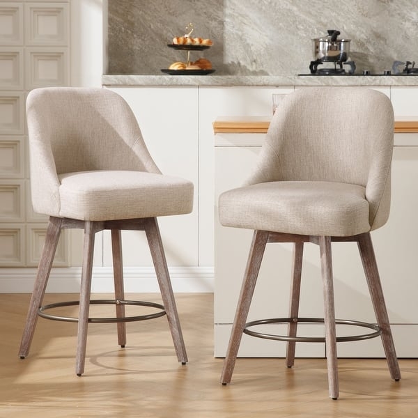 Counter Stool Swivel Bucket Back Beige Linen Transitional Seating