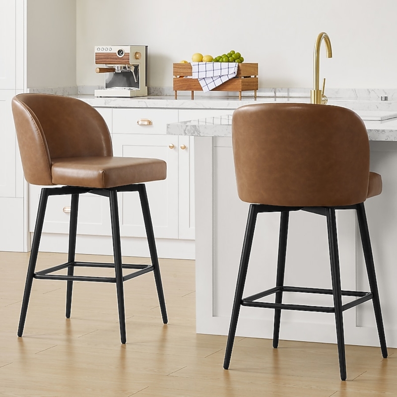Counter Stool Swivel Bucket Seat Leather-Like Footrest Ring