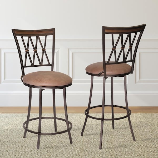 Counter Stool Swivel Camel Upholstery Dark Bronze Lattice Backrest
