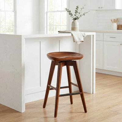 Counter Stool Swivel Seat Contoured Saddle Wood Tone Tapered Legs