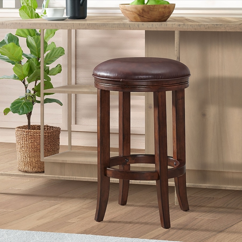 Counter Stool Swivel Seat Distressed Walnut Backless Round Design