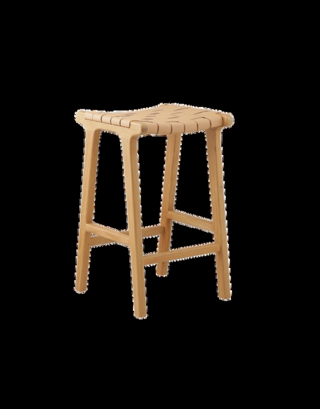 Counter Stool Tan Woven Strap Seat Light Wood Frame Scandinavian Style