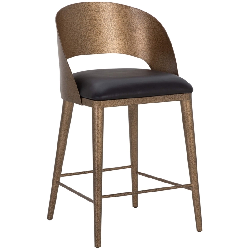 Counter Stool Textured Brass Finish Open Back Silhouette Padded Seat