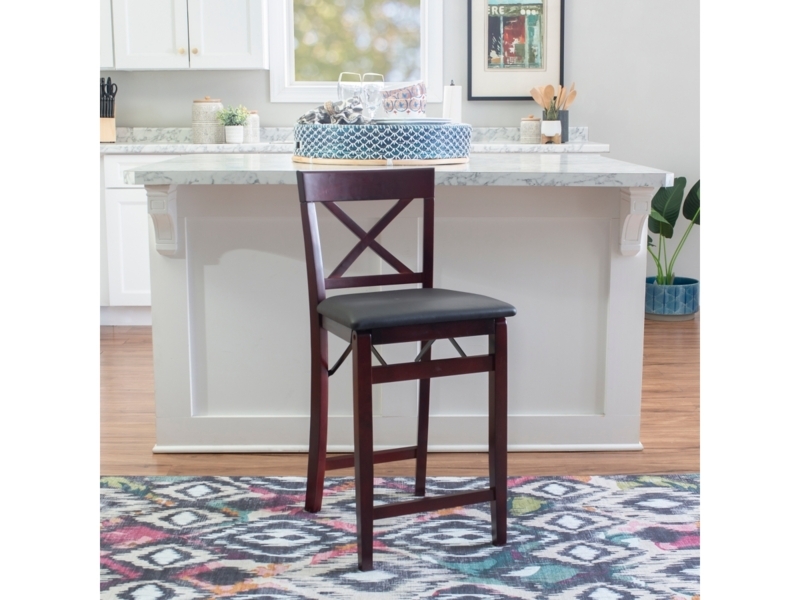 Counter Stool Transitional Merlot Wood X-Back Folding Padded Seat