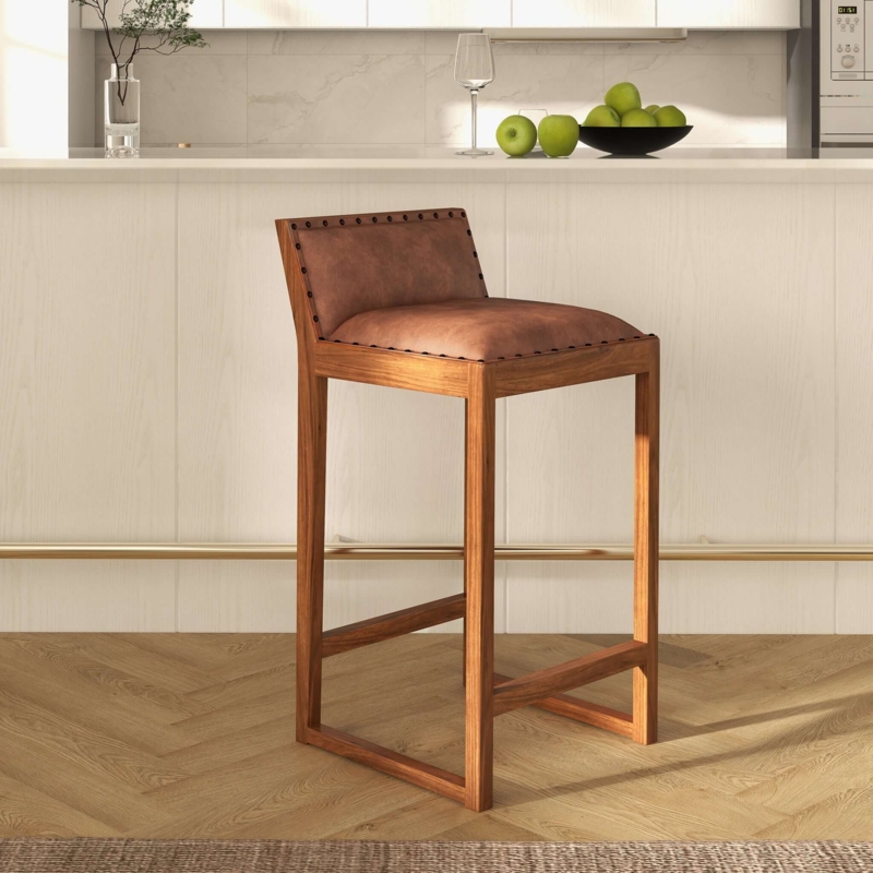 Counter Stool Transitional Modern with Satin Finish and Nailheads