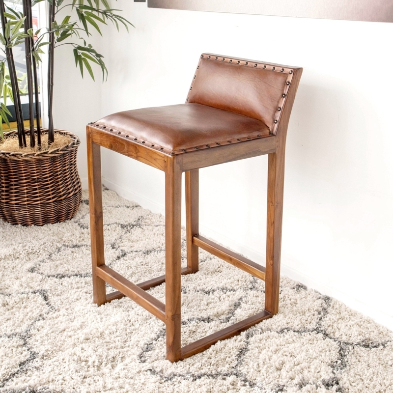 Counter Stool Transitional Rustic with Low Back and Nailhead Trim