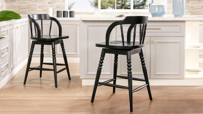 Counter Stool Turned Bubble Legs Low Back Silhouette Black Wood Finish