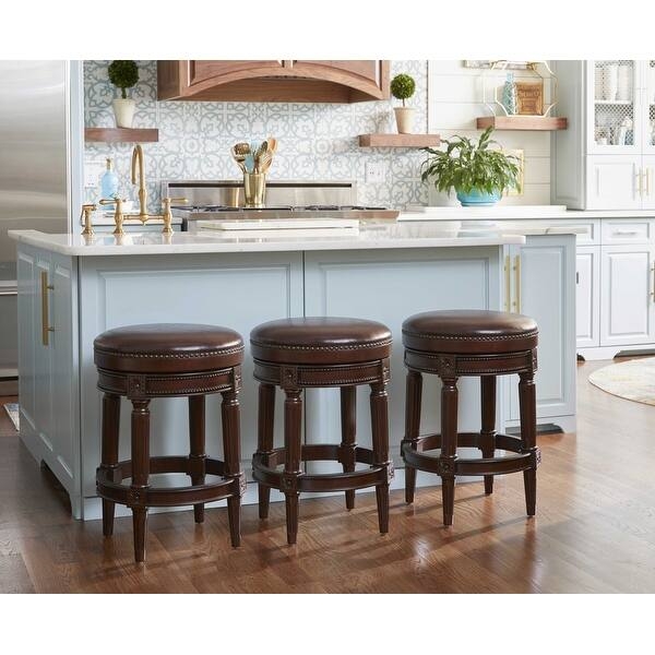Counter Stool Turned Legs Backless Distressed Walnut Nailhead Trim
