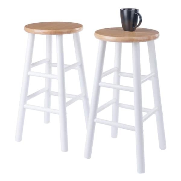 Counter Stool Two-Tone White Wood Round Seat Backless Cottage Style