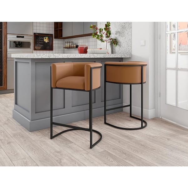 Counter Stool U-Shaped Base Camel Leather-Like Industrial Chic
