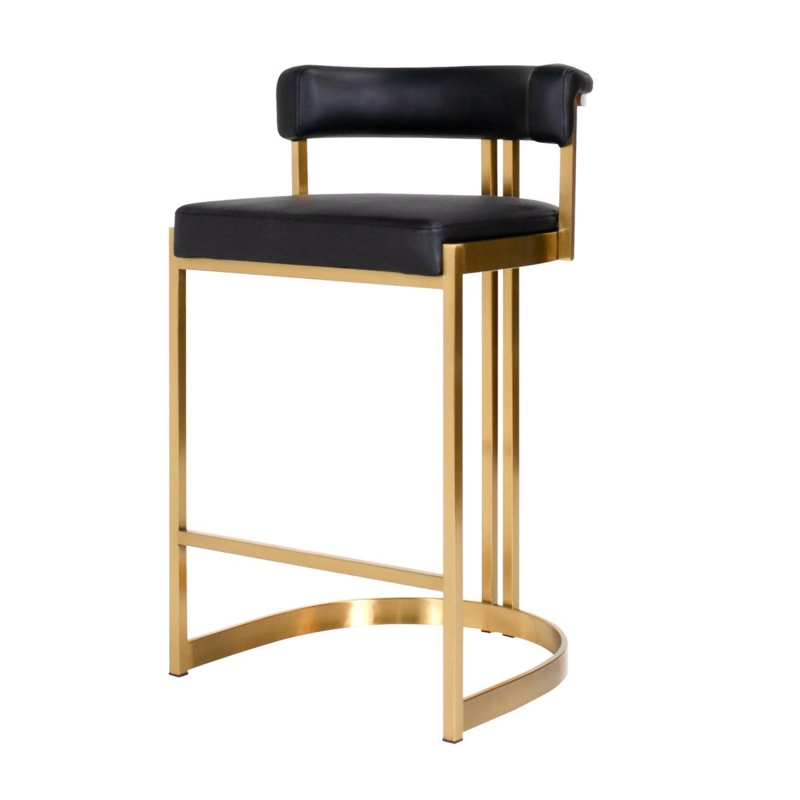 Counter Stool U Shaped Base Curved Backrest Brushed Brass Finish