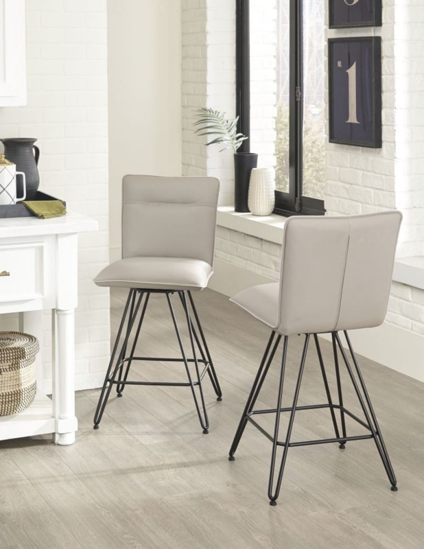 Counter Stool Upholstery Swivel Function Flared Black Legs Industrial