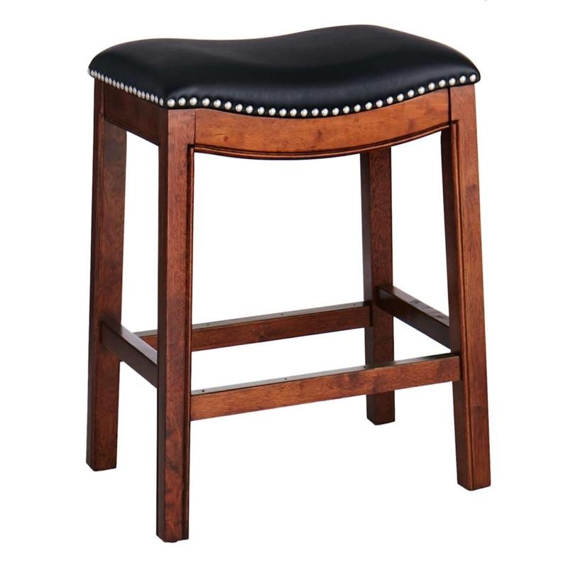Counter Stool Walnut Finish Saddle Seat Nailhead Trim Traditional