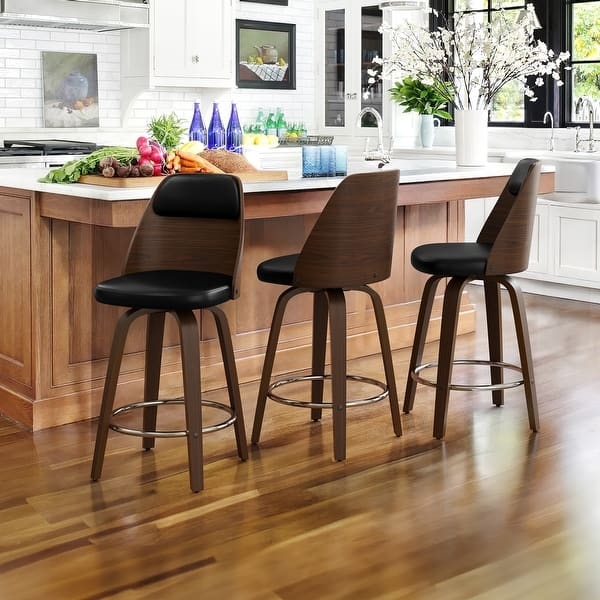 Counter Stool Walnut Swivel With Bentwood Back Circular Metal Footrest