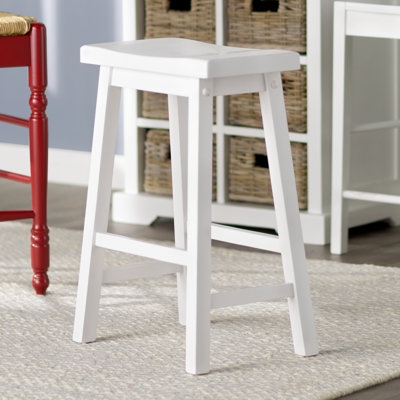 Counter Stool White Saddle Seat Backless Silhouette Tapered Legs
