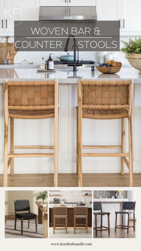 Counter Stool, Wide Strap Weave, Basket Pattern, Modern Coastal Style