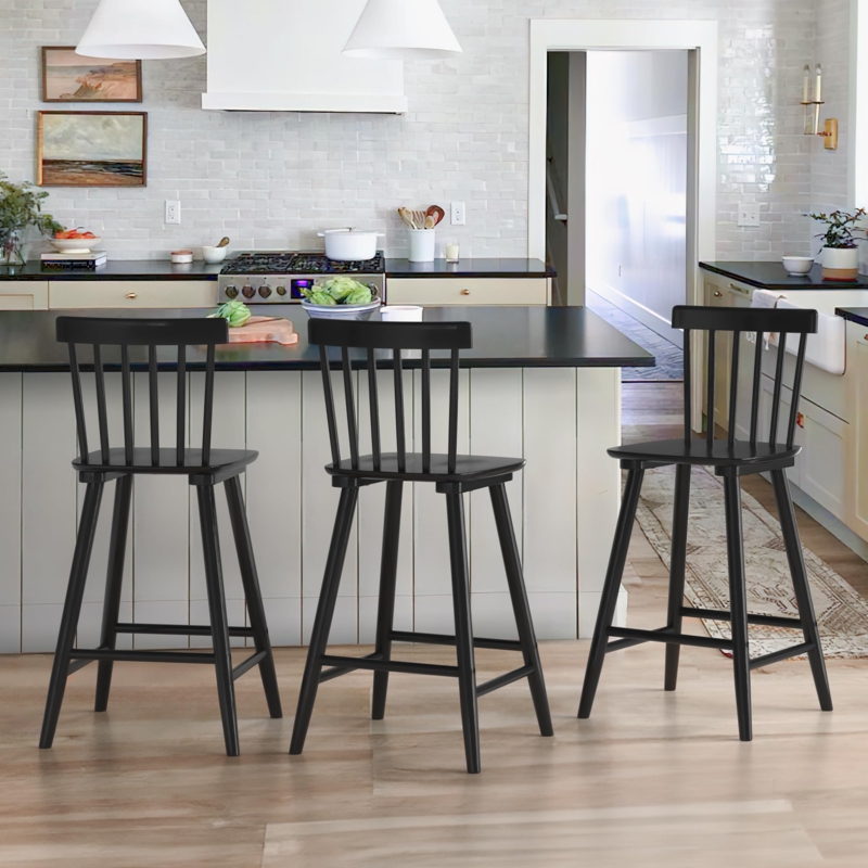 Counter Stool: Windsor Silhouette, Matte Black Spindle Back