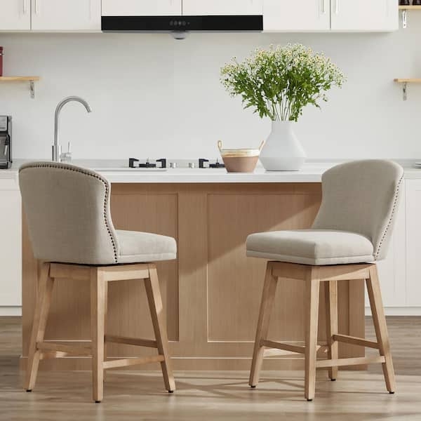 Counter Stool Winged High Back Swivel Base Nailhead Trim