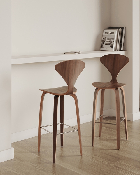 Counter Stool with Bentwood Frame, Hourglass Silhouette, Walnut Finish
