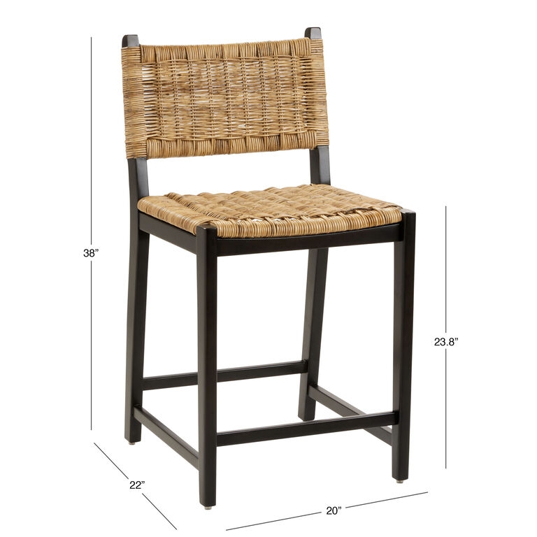 Counter Stool with Black Frame and Woven Rattan Organic Modern