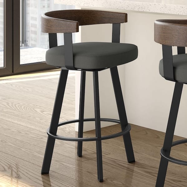 Counter Stool with Curved Wood Back and Swivel Base