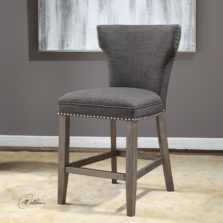 Counter Stool with Flared Wingback Silhouette and Weathered Legs