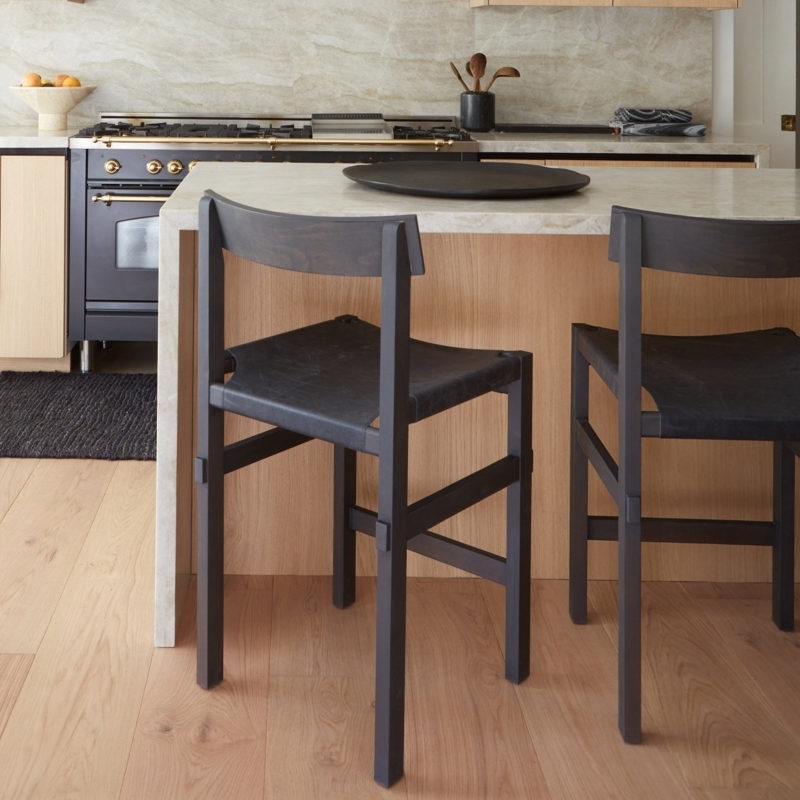 Counter Stool with Geometric Wood Frame and Sling Seat