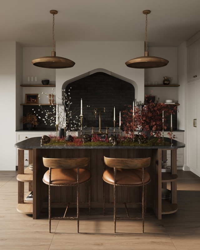 Counter Stool with Hammered Metal Legs and Leather Seat