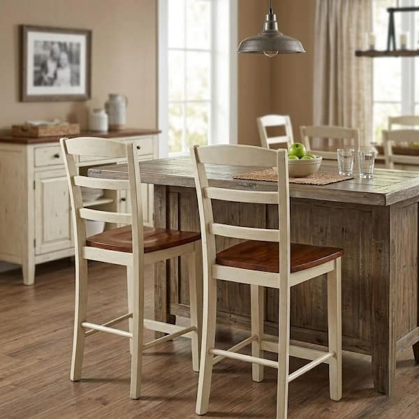 Counter Stool with Ladder Back in Antiqued Almond and Dark Finish