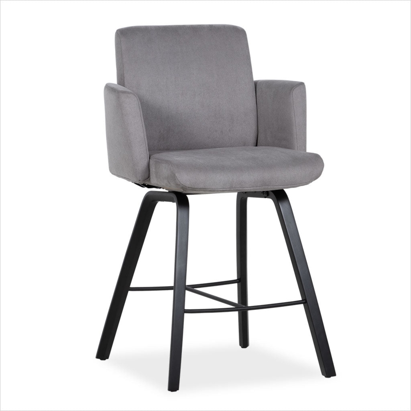 Counter Stool with Low Armrests and Matte Black Tapered Legs
