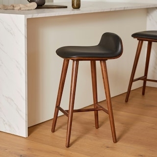 Counter Stool with Low Back Profile and Tapered Walnut Base